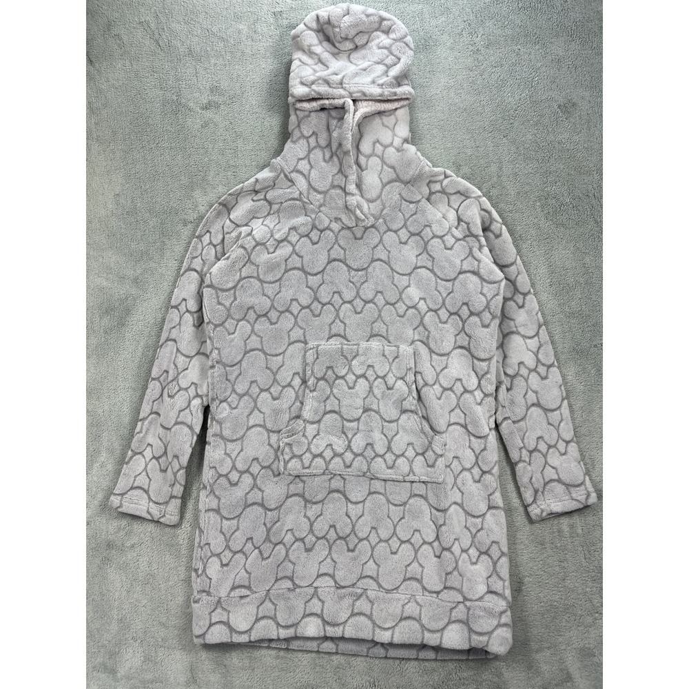 Disney Lounge Hoodie Womens Medium Gray Mickey Mouse Fleece Pullover